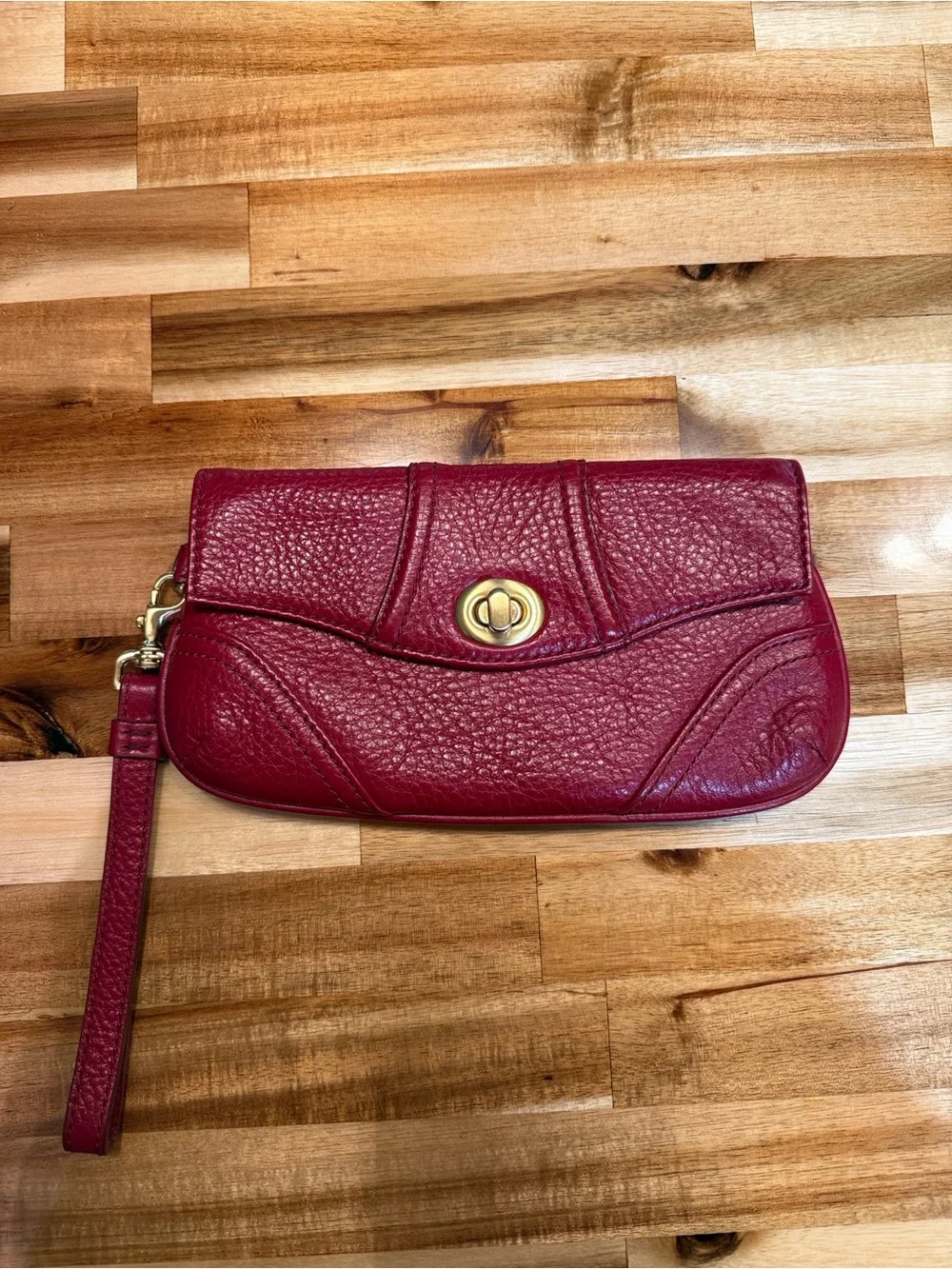 Talbots Red Pebbled Leather Wristlet Clutch